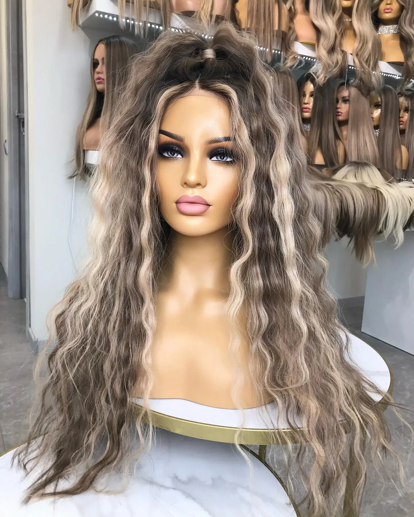 Grey Brown Highlights Colored Deep Wave Frontal Wig For Women Cosplay Lace Front wig Synthetic Curly Hair
Grey Brown Highlights Colored Deep Wave Frontal Wig For Women Cosplay Lace Front wig Synthetic Curly Hair