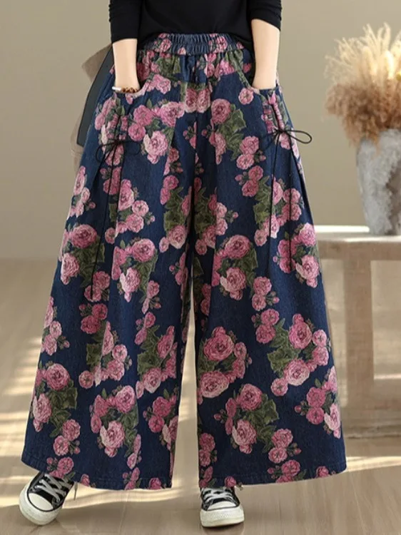 Spring 2026 Vintage New Chinese Style Printed Washed Denim Pants Loose Casual Wide Leg Slimming Skirt Pants for plus Size Women
Spring 2026 Vintage New Chinese Style Printed Washed Denim Pants Loose Casual Wide Leg Slimming Skirt Pants for plus Size Women