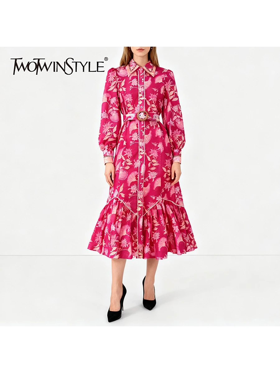 TWOTWINSTYLE Hit Color Printing Spliced Shirring Dresses for Women Lapel Long Sleeves Patchwork Belt Temperament Dress Female
TWOTWINSTYLE Hit Color Printing Spliced Shirring Dresses for Women Lapel Long Sleeves Patchwork Belt Temperament Dress Female