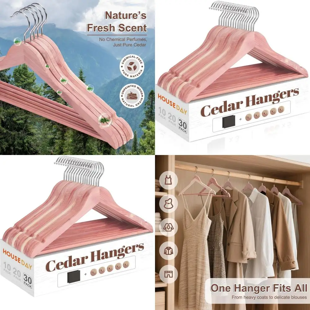 30-Pack Smooth Cedar Wood Hangers with 360° Swivel, U-Shape Notch, and Non-Slip Bar for Coats, Dresses, and Suits
30-Pack Smooth Cedar Wood Hangers with 360° Swivel, U-Shape Notch, and Non-Slip Bar for Coats, Dresses, and Suits
