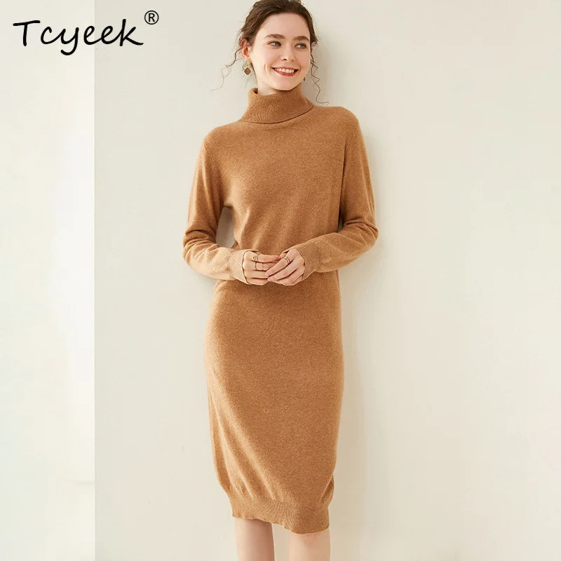 Tcyeek 100%Pure Wool Dresses for Women, Turtleneck Long Sleeve Thick Knitwear, Elegant Basic Bottom Dress, Autumn New D47493QM
Tcyeek 100%Pure Wool Dresses for Women, Turtleneck Long Sleeve Thick Knitwear, Elegant Basic Bottom Dress, Autumn New D47493QM