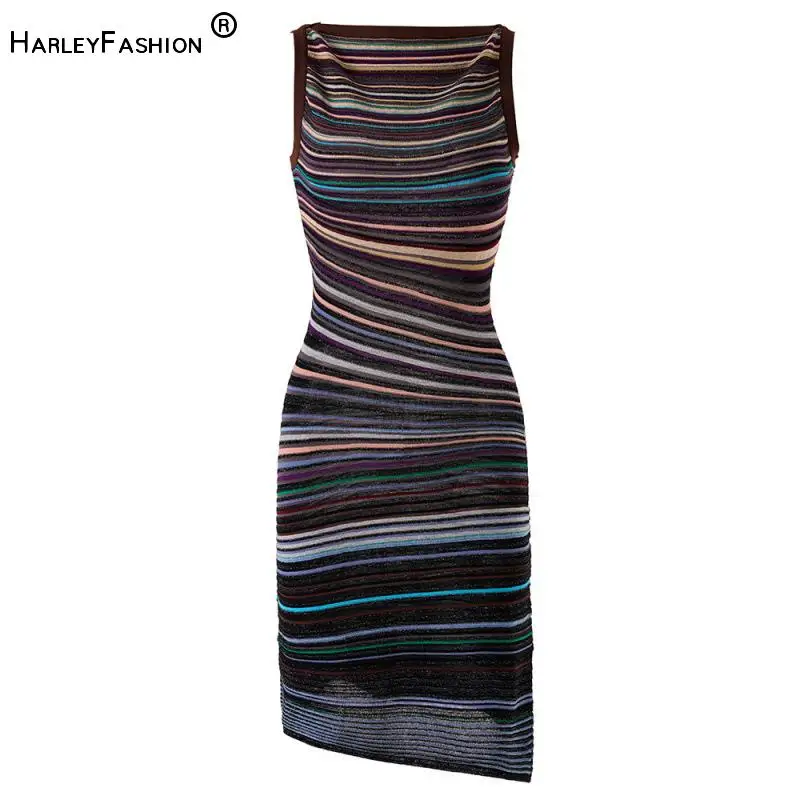 Asymmetric Designed Lady Summer New Arrival Fashion Wear O-neck Sleeveless Striped Knits Slim Fitted Midi Dress For Women
Asymmetric Designed Lady Summer New Arrival Fashion Wear O-neck Sleeveless Striped Knits Slim Fitted Midi Dress For Women