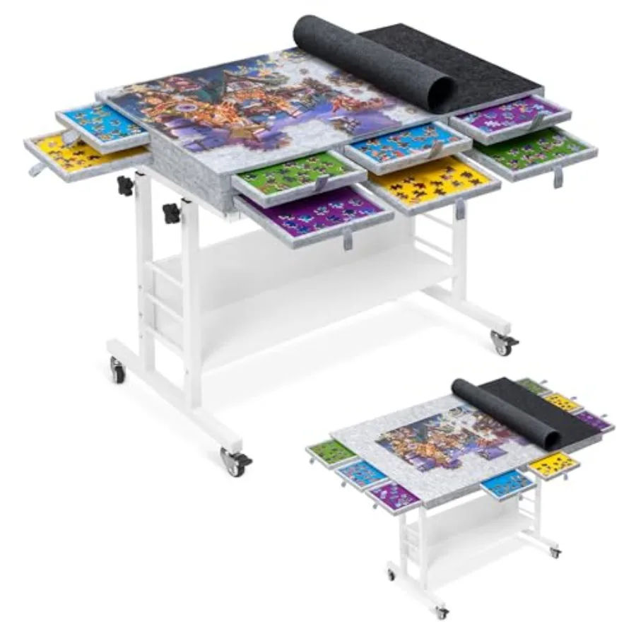 2000 Piece Foldable Felt Jigsaw Puzzle Board with Height Adjustment, Puzzle Table with 2 Felt Cover and 8 Sorting Trays/Drawers
2000 Piece Foldable Felt Jigsaw Puzzle Board with Height Adjustment, Puzzle Table with 2 Felt Cover and 8 Sorting Trays/Drawers