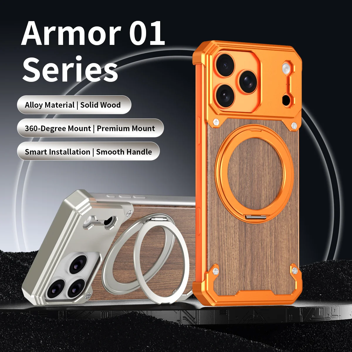 Aluminum Frameless Solid Wood Phone Case, For iPhone 17 16 15 Pro Max, With 360 ° Rotating Magnetic Bracket Protective Cover
Aluminum Frameless Solid Wood Phone Case, For iPhone 17 16 15 Pro Max, With 360 ° Rotating Magnetic Bracket Protective Cover