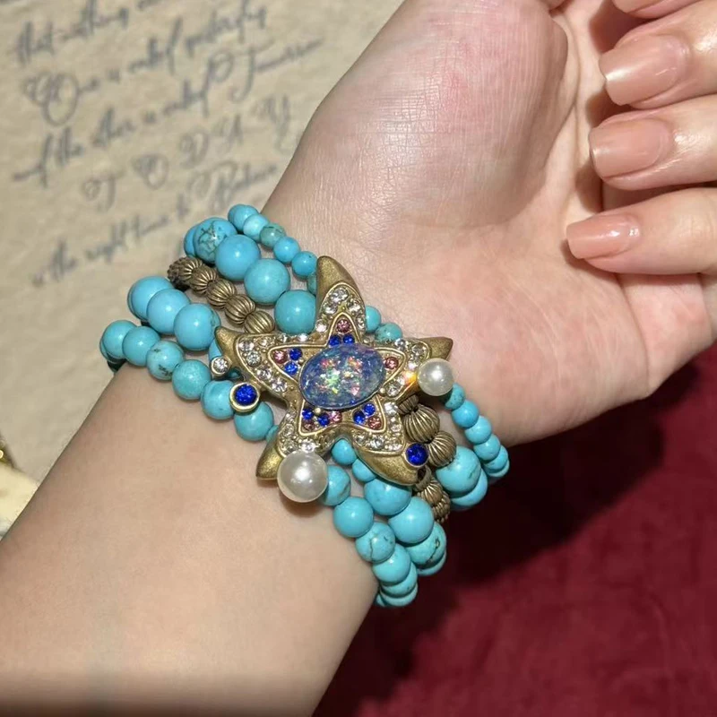 Vintage Turquoise Layered Beaded Bracelet Starfish Opal Rhinestone Gold Color Beach Accessories Luxury Jewelry Charms Christmas
Vintage Turquoise Layered Beaded Bracelet Starfish Opal Rhinestone Gold Color Beach Accessories Luxury Jewelry Charms Christmas