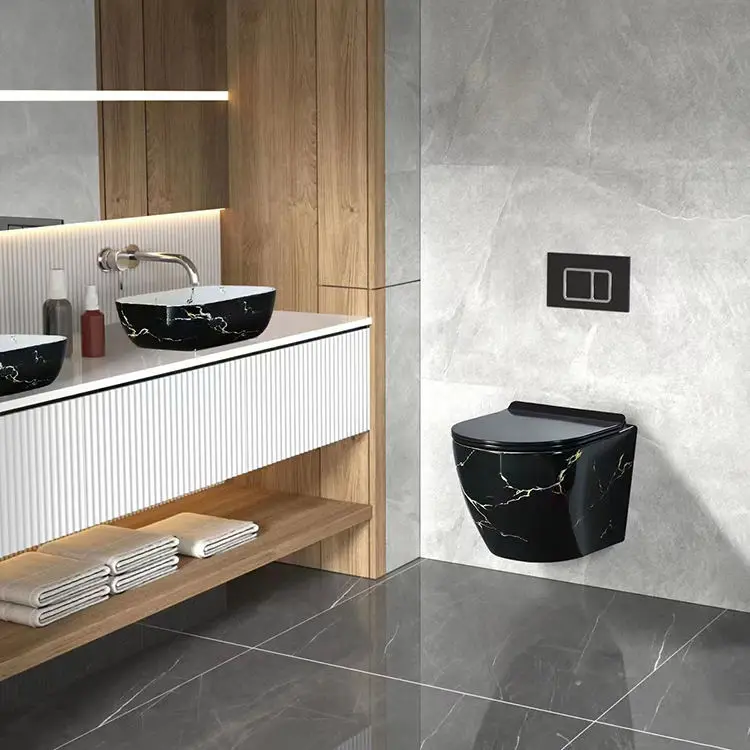 Marble Sanitary Ware P-type Trap Ceramic Wall-mounted Toilet Luxurious Black Wall-mounted Toilet
Marble Sanitary Ware P-type Trap Ceramic Wall-mounted Toilet Luxurious Black Wall-mounted Toilet