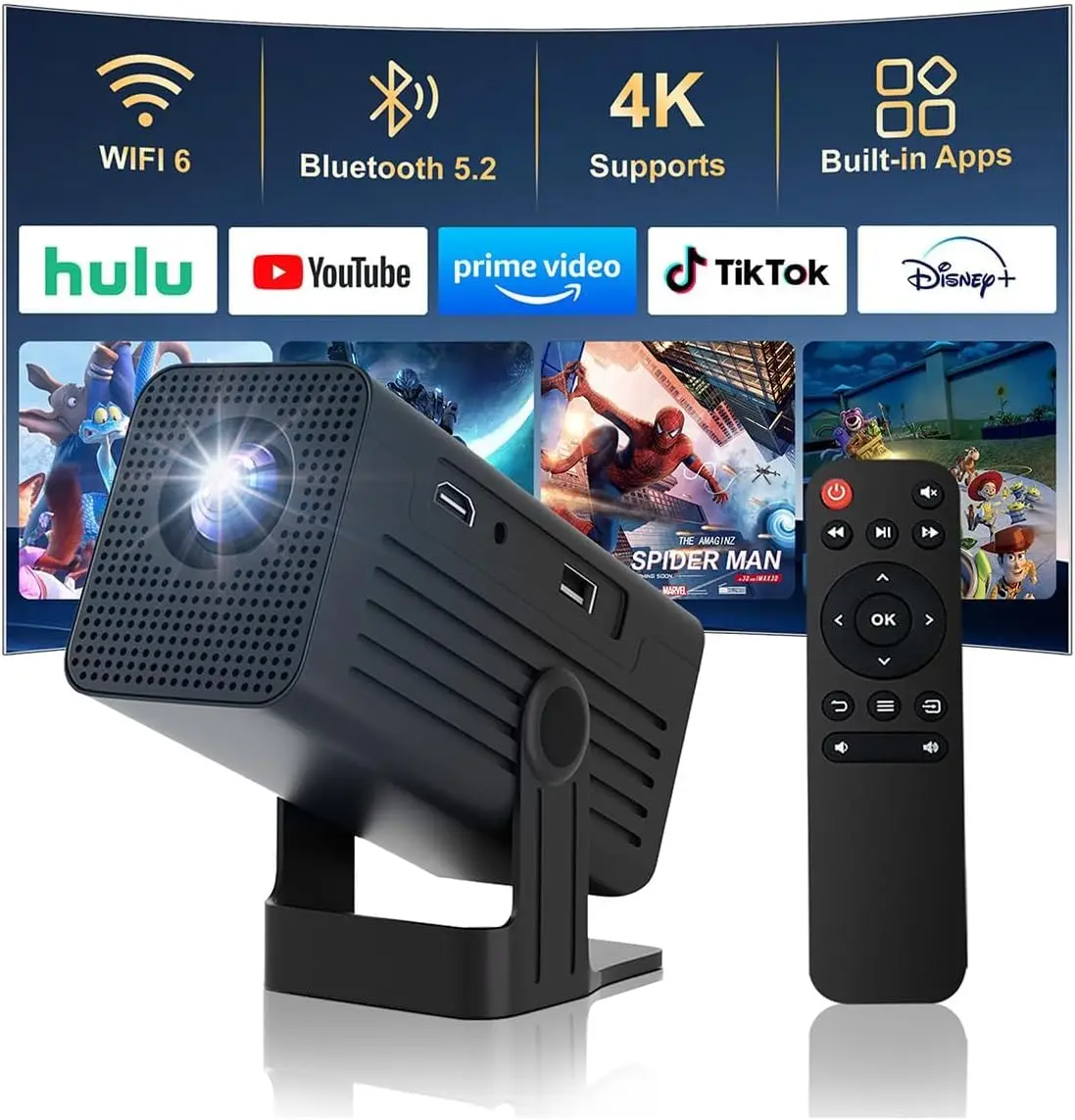 Mini Projector with WiFi and Bluetooth, 4K Support 260 ANSI, Auto Keystone, 135° Rotation for Home Outdoor
Mini Projector with WiFi and Bluetooth, 4K Support 260 ANSI, Auto Keystone, 135° Rotation for Home Outdoor