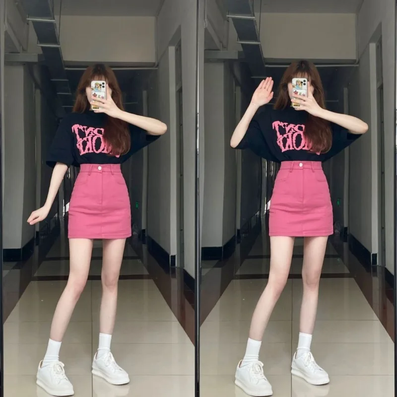 2024 Spring New Spicy Girl Slimming Short Sleeved T-shirt for Women's Summer New Denim Short Skirt Two-piece Set Female Clothing
2024 Spring New Spicy Girl Slimming Short Sleeved T-shirt for Women's Summer New Denim Short Skirt Two-piece Set Female Clothing