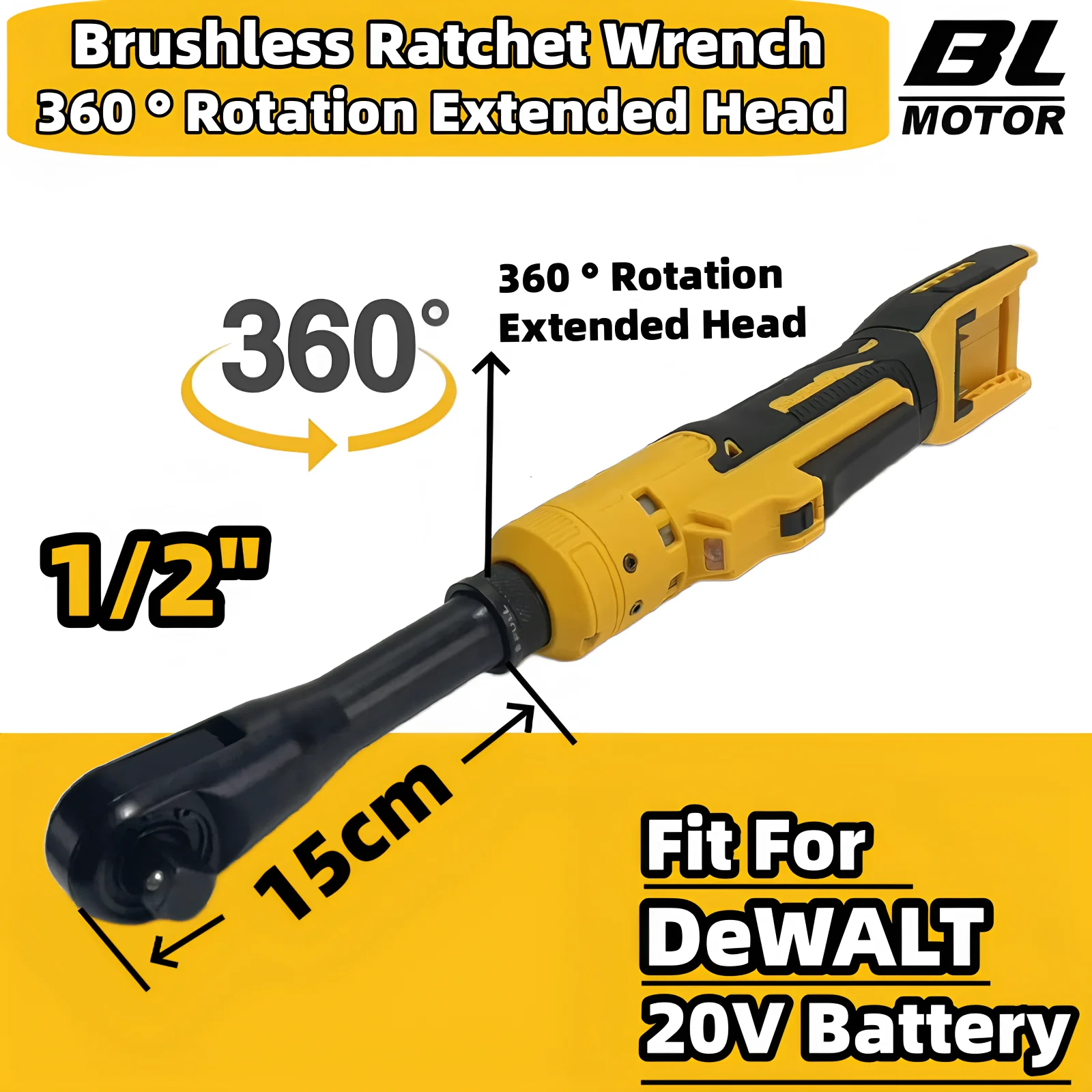 For Dewalt 20V Battey Brushless 1/2” Electric Ratchet Wrench 360° Rotation 6“ Extended Head Driver Impact Screw Nut Power Tool
For Dewalt 20V Battey Brushless 1/2” Electric Ratchet Wrench 360° Rotation 6“ Extended Head Driver Impact Screw Nut Power Tool