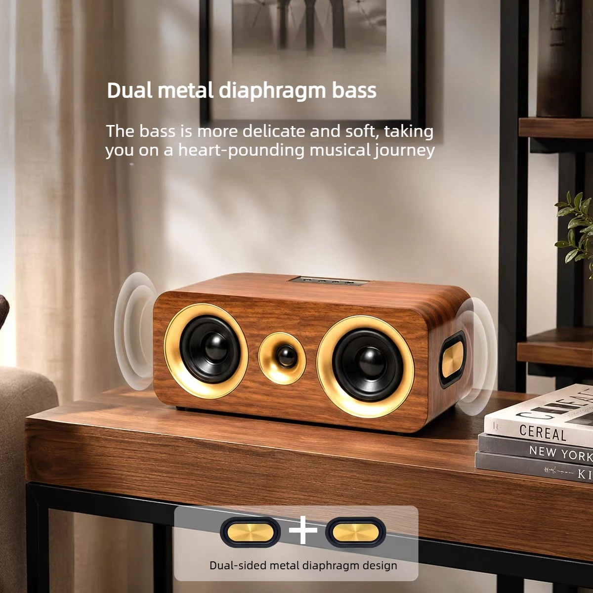 Retro Walnut Wood Bluetooth Speaker, 5 Horn Units 16W High Fidelity Stereo Subwoofer, BT5.4 TWS Pairing Home Desktop Audio
Retro Walnut Wood Bluetooth Speaker, 5 Horn Units 16W High Fidelity Stereo Subwoofer, BT5.4 TWS Pairing Home Desktop Audio