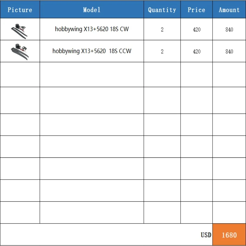 Hobbywing X13 12S 14S 18S Power System 5620 propeller Maximum Load 54-56kg for 4-axis 50L Multirotor Agricultural Spraying Drone
Hobbywing X13 12S 14S 18S Power System 5620 propeller Maximum Load 54-56kg for 4-axis 50L Multirotor Agricultural Spraying Drone
