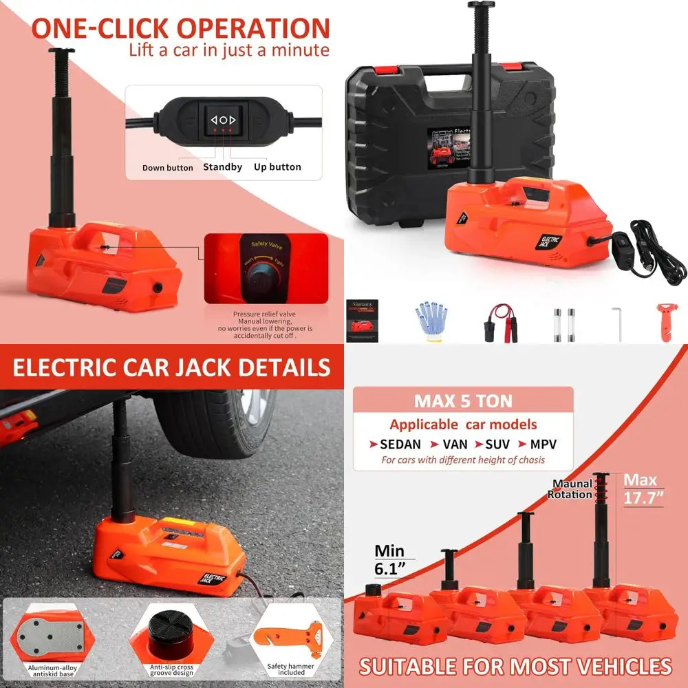 12V Electric Car Jack 5Ton Capacity, 6.1-17.7 inch Lifting Range, Safety Hammer & LED Light for Vehicle Repair
12V Electric Car Jack 5Ton Capacity, 6.1-17.7 inch Lifting Range, Safety Hammer & LED Light for Vehicle Repair