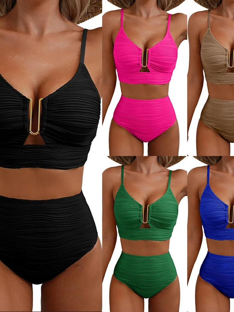 Sexy High-Waist Bikini Pure Color Gathered Slimming Swimsuit Casual Surfing Suit with Chest Pad No Steel Support Polyester
Sexy High-Waist Bikini Pure Color Gathered Slimming Swimsuit Casual Surfing Suit with Chest Pad No Steel Support Polyester