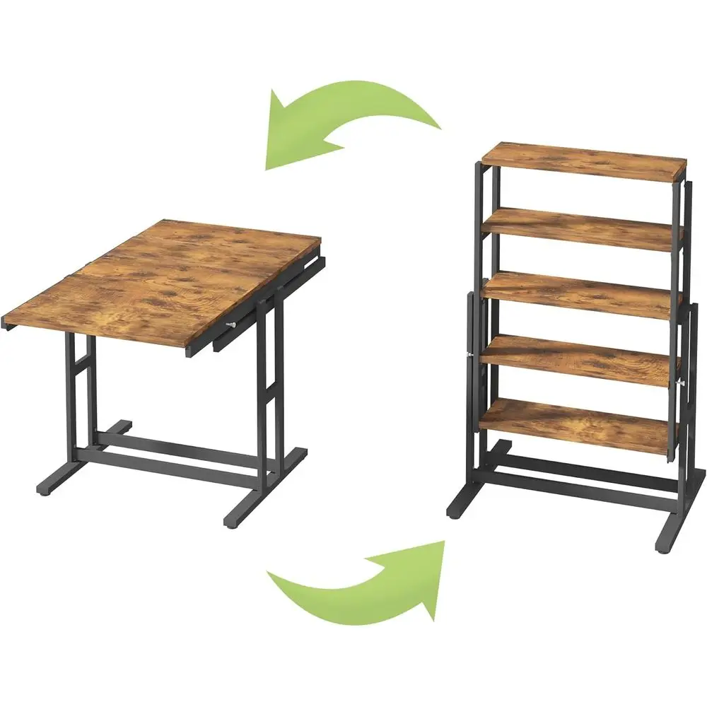 Convertible 2-in-1 Metal and Rustic Dining Table with Shelves, Ideal for Small Spaces and Kitchen Dining Rooms
Convertible 2-in-1 Metal and Rustic Dining Table with Shelves, Ideal for Small Spaces and Kitchen Dining Rooms