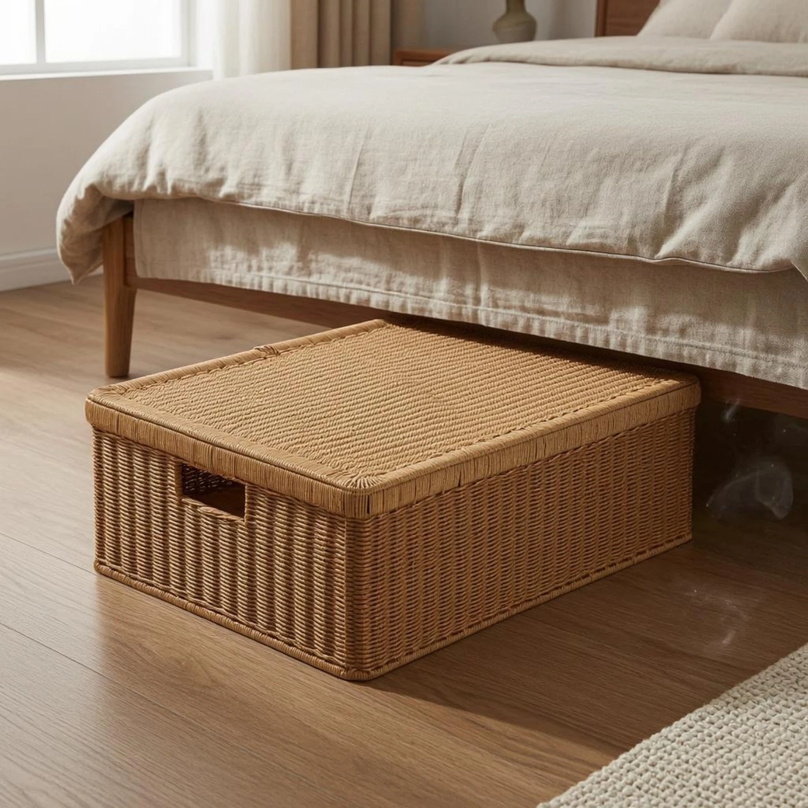 Woven Plastic Storage Box Cutout Handles Rattan Style Storage Box Decorative Basket Handwoven Dust Protection
Woven Plastic Storage Box Cutout Handles Rattan Style Storage Box Decorative Basket Handwoven Dust Protection