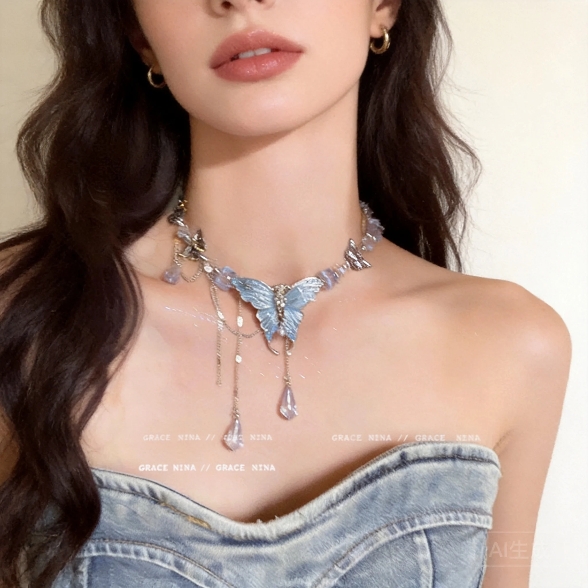 Chinese Style Auspicious Good Luck Blue Crystal Butterfly Choker Dainty Tassel Silver Plated Clavicle Necklace For Women Elegant
Chinese Style Auspicious Good Luck Blue Crystal Butterfly Choker Dainty Tassel Silver Plated Clavicle Necklace For Women Elegant