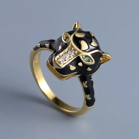 925 anillos chapados en plata para mujer, anillo de pantera leopardo negro Animal, joyería fina, anillo de circón, anillo de joyería esmaltado a mano para hombres