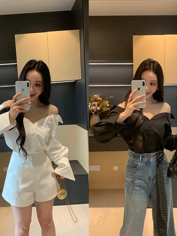 Spring Gentle Trap Shiny Diamond Net Shoulder Bared Shirt Women Slimming Versatile Top Casual Style Loose Fit Long Sleeve rou...
Spring Gentle Trap Shiny Diamond Net Shoulder Bared Shirt Women Slimming Versatile Top Casual Style Loose Fit Long Sleeve rou...