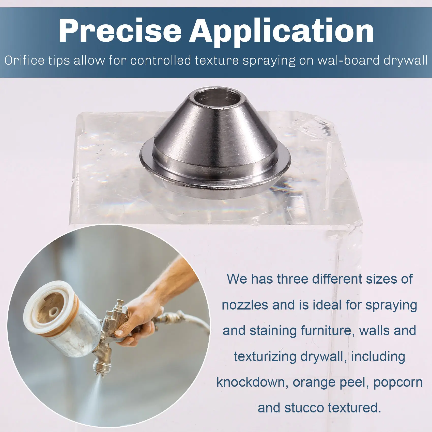 AT29-Texture Sprayer Orifice Tip Set,3 Nozzle Tips,Threaded Collar For Wal-Board Drywall Texture-Pro 200 Hopper Machine 
AT29-Texture Sprayer Orifice Tip Set,3 Nozzle Tips,Threaded Collar For Wal-Board Drywall Texture-Pro 200 Hopper Machine