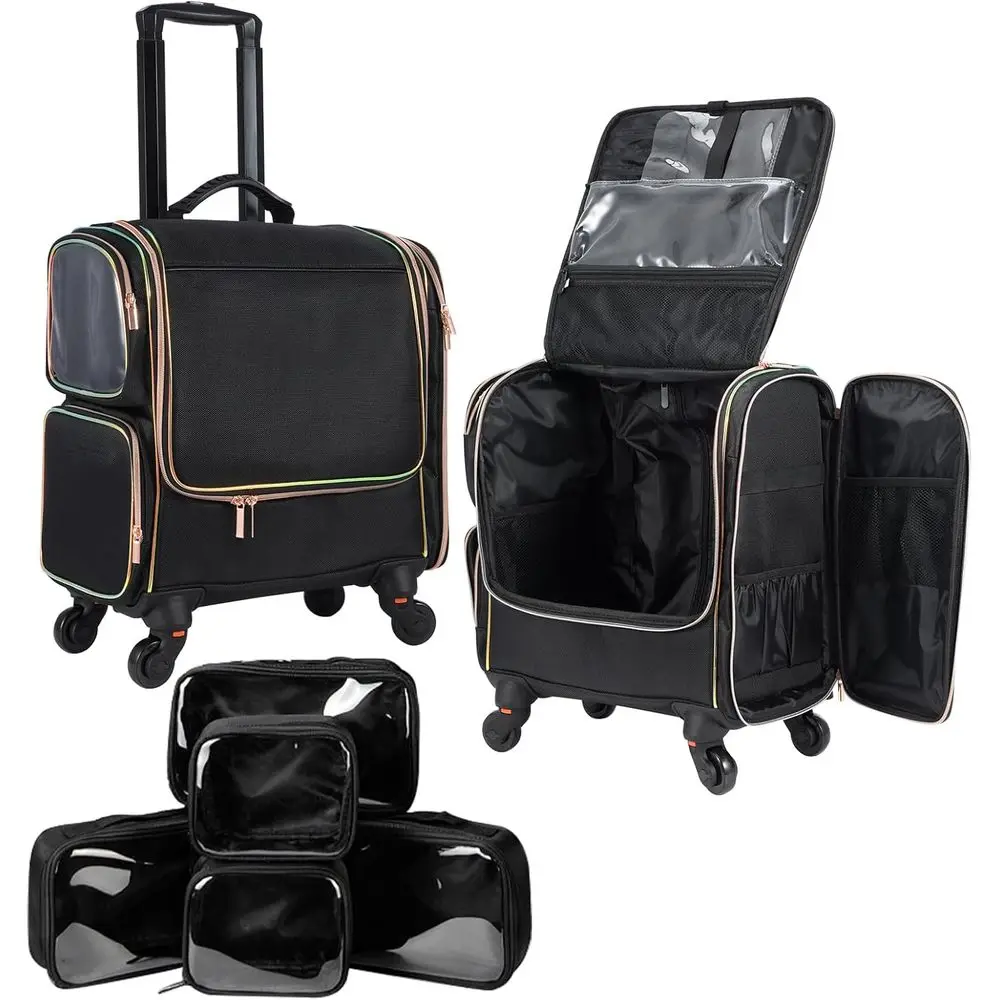 Professional Rolling Makeup Train Case with 5 Toiletry Bags, Travel Cosmetic Organizer for Artists, Black
Professional Rolling Makeup Train Case with 5 Toiletry Bags, Travel Cosmetic Organizer for Artists, Black
