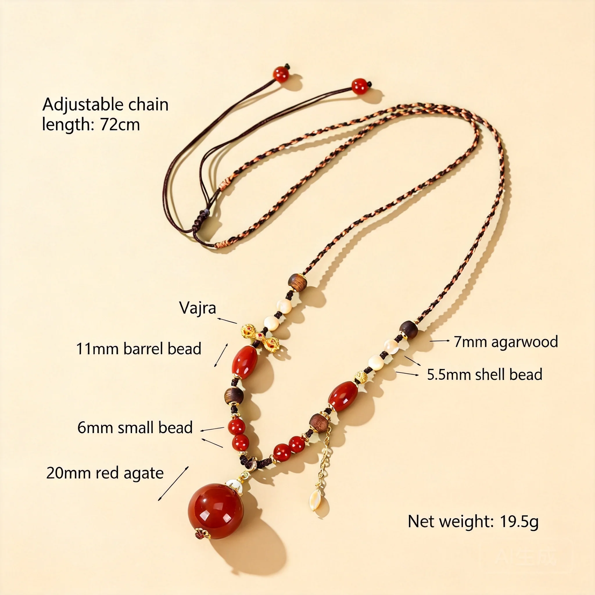 Chinese Style Lucky Blessing Natural Red Agate Pendant Necklace Vajra Pestle Adjustable Braided Rope Wealth Attracting Retro Cla
Chinese Style Lucky Blessing Natural Red Agate Pendant Necklace Vajra Pestle Adjustable Braided Rope Wealth Attracting Retro Cla
