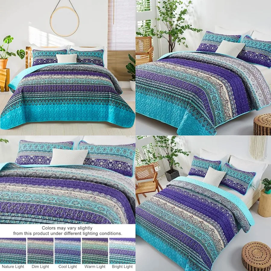 Boho Quilt Full Size, Purple Blue Bohemian Lightweight Microfiber Bed Decor Bedspread for All Season 90"x78"(3 Pieces)
Boho Quilt Full Size, Purple Blue Bohemian Lightweight Microfiber Bed Decor Bedspread for All Season 90"x78"(3 Pieces)