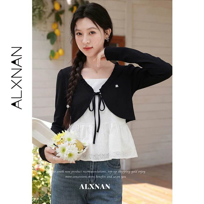 ALXNAN Women's T-shirt Black White Colorblock Fake Two-Piece Summer French Style Vintage Lace Long Sleeve Tops Female L63683A
ALXNAN Women's T-shirt Black White Colorblock Fake Two-Piece Summer French Style Vintage Lace Long Sleeve Tops Female L63683A