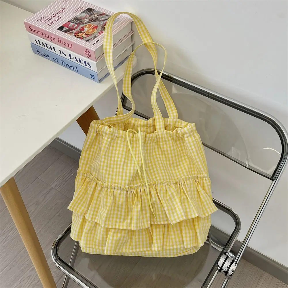 Casual Sweet Ruffle Shoulder Bag College Style Fresh Color Canvas Plaid Bag Large Capacity Cute Ruched Handbag Travel
Casual Sweet Ruffle Shoulder Bag College Style Fresh Color Canvas Plaid Bag Large Capacity Cute Ruched Handbag Travel