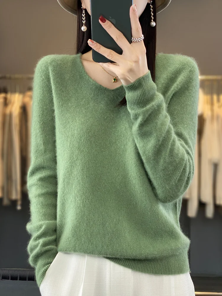 V-Neck Women's Autumn Winter 100% Merino Wool Knitwear Pullover Sweater Warm Soft Solid Casual Loose Long Sleeves Clothing Tops
V-Neck Women's Autumn Winter 100% Merino Wool Knitwear Pullover Sweater Warm Soft Solid Casual Loose Long Sleeves Clothing Tops