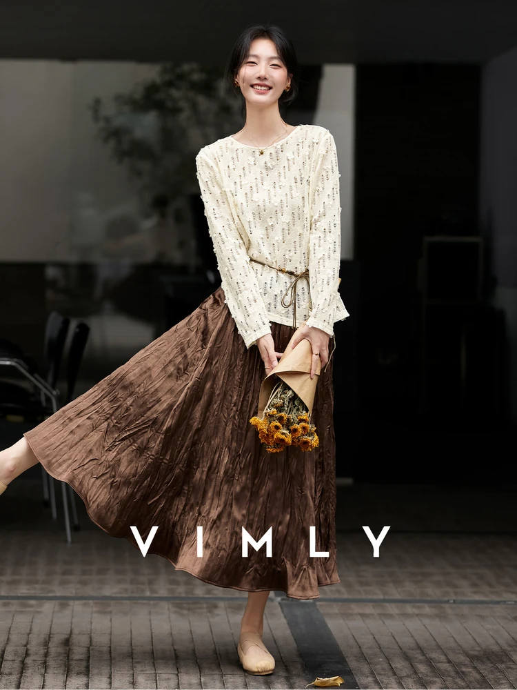 VIMLY 2 Piece Sets Woman Outfits French Hook Flower Hollow Knitted Tops Fold Bud Maxi Skirts Autumn 2025 Ladies Skirt Set A3009 
VIMLY 2 Piece Sets Woman Outfits French Hook Flower Hollow Knitted Tops Fold Bud Maxi Skirts Autumn 2025 Ladies Skirt Set A3009