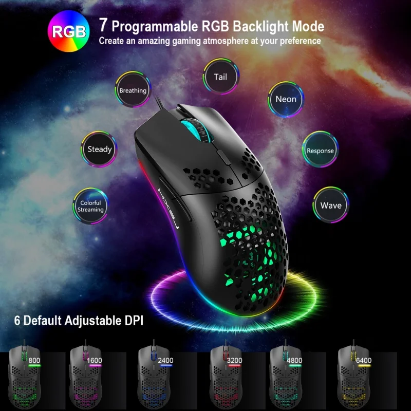 Легкая беспроводная мышь с полым отверстием для мыши, RGB светоизлучающая поддержка, 6-клавишная программируемая поддержка различных компьютерных деталей
Легкая беспроводная мышь с полым отверстием для мыши, RGB светоизлучающая поддержка, 6-клавишная программируемая поддержка различных компьютерных деталей