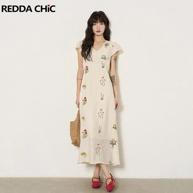 REDDACHiC Summer Blooming Long Dress for Women Embroidery Floral Stitch Lace V-neck Short Sleeve Sundress Holiday Casual Clothes
REDDACHiC Summer Blooming Long Dress for Women Embroidery Floral Stitch Lace V-neck Short Sleeve Sundress Holiday Casual Clothes