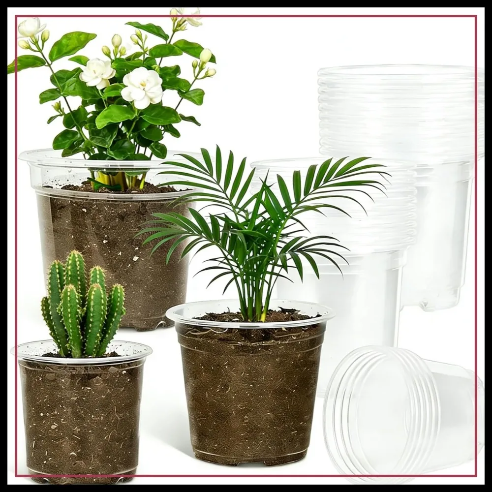 30-Pack Clear Plant Nursery Pots with Humidity Domes, 5/6/7 Inch Seed Starter Pots with Drainage Holes for Seedlings
30-Pack Clear Plant Nursery Pots with Humidity Domes, 5/6/7 Inch Seed Starter Pots with Drainage Holes for Seedlings