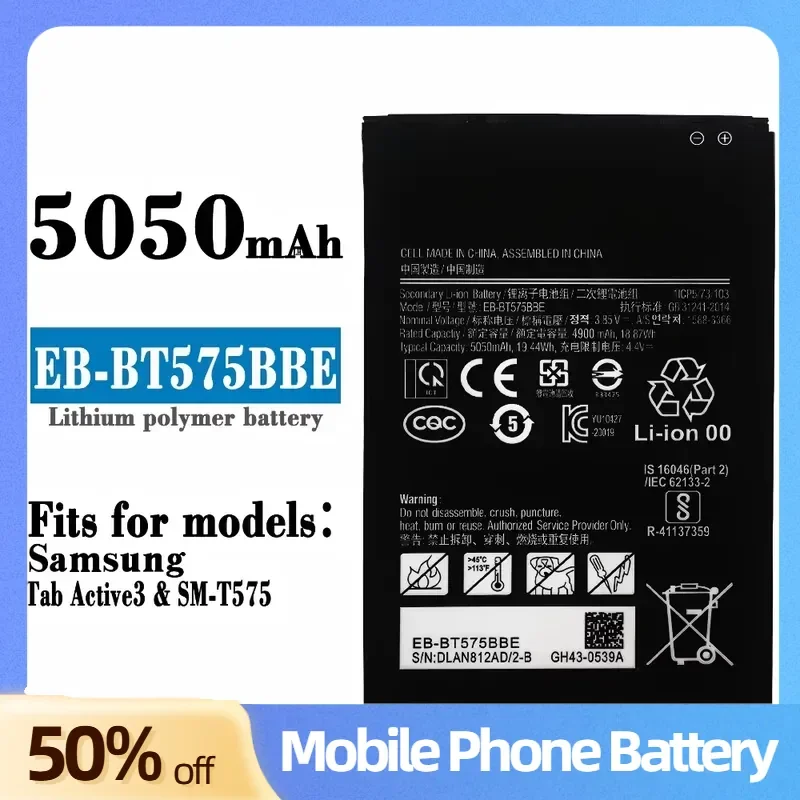 5050mAh 3.85V New EB-BT575BBE battery For Samsung Galaxy Tab Active 3 SM-T575 High Capacity Durable Tablet Replacement
5050mAh 3.85V New EB-BT575BBE battery For Samsung Galaxy Tab Active 3 SM-T575 High Capacity Durable Tablet Replacement