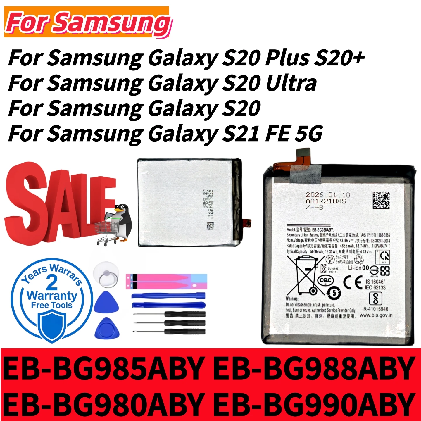 Brand New EB-BG988ABY EB-BG980ABY EB-BG985ABY BG990ABY Battery For Samsung Galaxy S20/S20 Plus S20+/S20 Ultra/S21 FE
Brand New EB-BG988ABY EB-BG980ABY EB-BG985ABY BG990ABY Battery For Samsung Galaxy S20/S20 Plus S20+/S20 Ultra/S21 FE