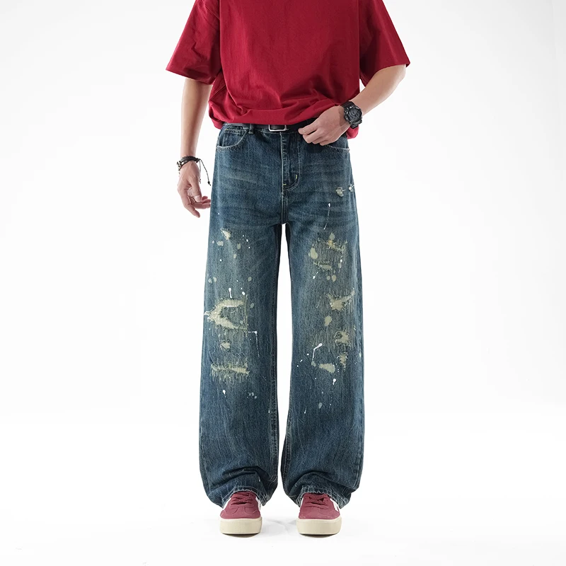 Men's Hip Hop Distressed Wide Leg Jeans Paint Splatter Baggy Loose Straight Retro Blue Patched Denim Pants No Accessories
Men's Hip Hop Distressed Wide Leg Jeans Paint Splatter Baggy Loose Straight Retro Blue Patched Denim Pants No Accessories