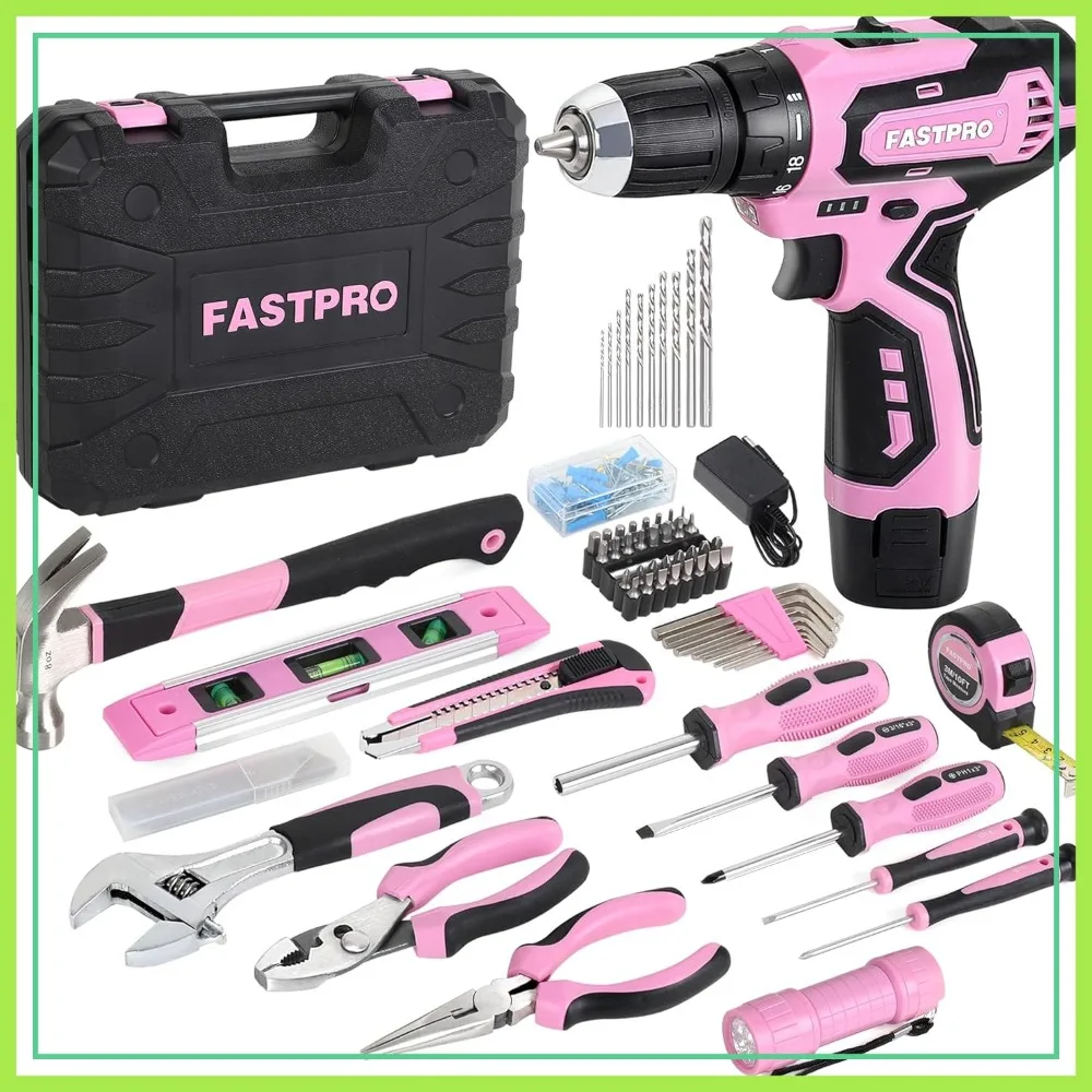 160-Piece Pink Tool Set with 12V Cordless Drill, Home Repair Kit in Storage Case for DIY
160-Piece Pink Tool Set with 12V Cordless Drill, Home Repair Kit in Storage Case for DIY