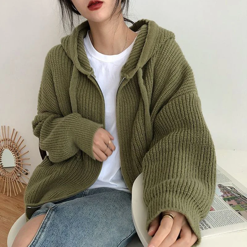 Knitted Sweater Women Cardigan Autumn Winter Thicken Warm Loose Oversized Sweater Coat Female Vintage Hooded Pocket Zip Knitwear
Knitted Sweater Women Cardigan Autumn Winter Thicken Warm Loose Oversized Sweater Coat Female Vintage Hooded Pocket Zip Knitwear