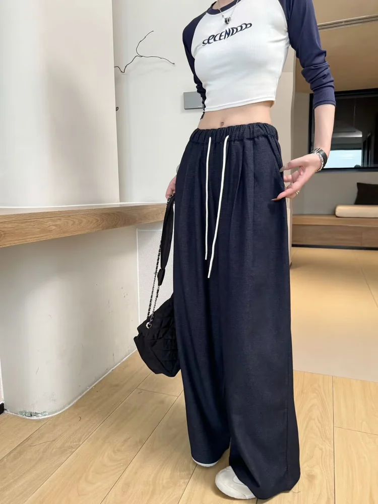 Casual Wide Leg Pants Women's Loose Fit Drawstring Elastic Waist Lazy Style Floor Length Trousers Autumn New Arrival V824
Casual Wide Leg Pants Women's Loose Fit Drawstring Elastic Waist Lazy Style Floor Length Trousers Autumn New Arrival V824