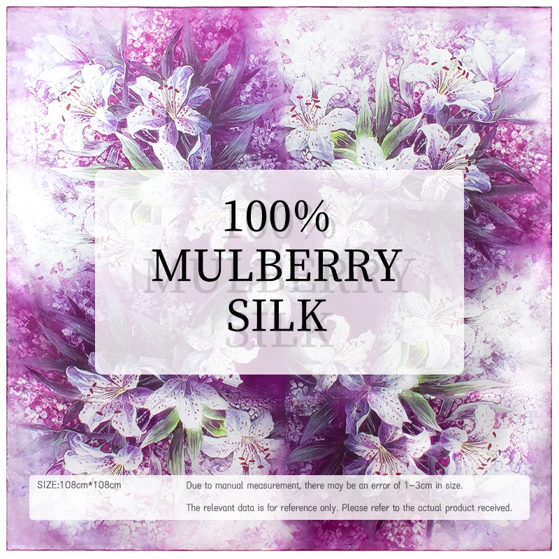 100% Mulberry Silk Scarf 108x108cm Purple Lily Floral Print Square Headscarf Women Luxury Neck Shawl Bandana Foulard
100% Mulberry Silk Scarf 108x108cm Purple Lily Floral Print Square Headscarf Women Luxury Neck Shawl Bandana Foulard