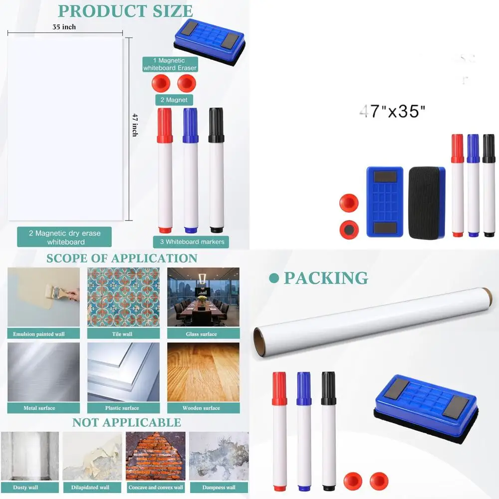 Self-Adhesive Magnetic Whiteboard Paper, 2 Pack 47x35 cm, Wall-Mounted Dry Erase Board with Marker, Eraser, and Magnets for Home
Self-Adhesive Magnetic Whiteboard Paper, 2 Pack 47x35 cm, Wall-Mounted Dry Erase Board with Marker, Eraser, and Magnets for Home