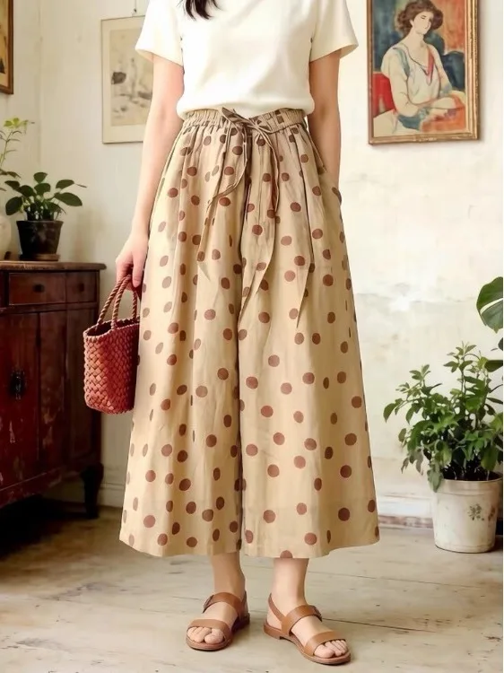 Retro Japanese Polka Dot Print Wide Leg Pants High Waist Straight Leg Loose Belted Summer New Arrival Women's Casual Trousers
Retro Japanese Polka Dot Print Wide Leg Pants High Waist Straight Leg Loose Belted Summer New Arrival Women's Casual Trousers