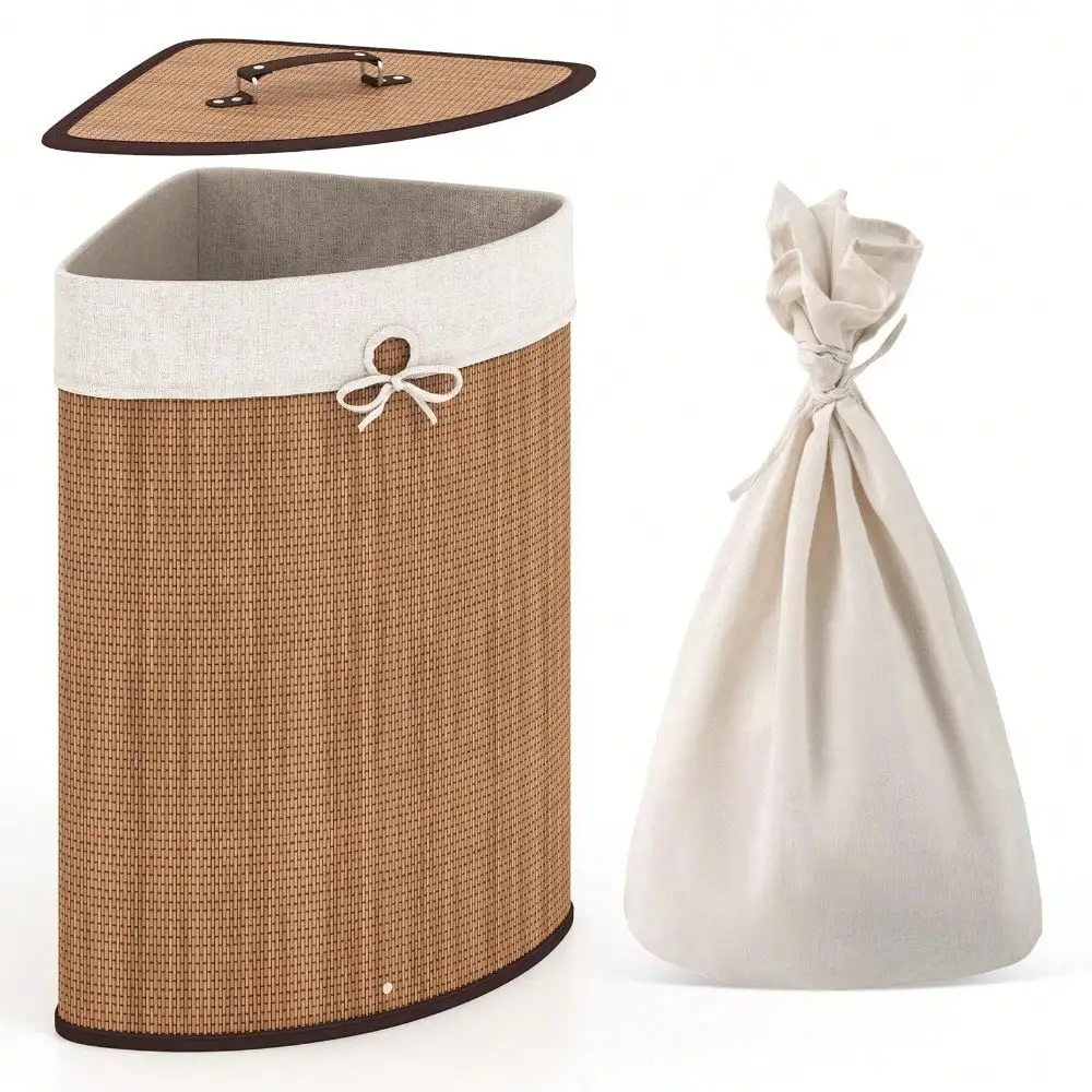 Corner Laundry Hamper With Lid, 58 L Bamboo Laundry Basket With Removable Liner & Handle, Triangle Clothes Hamper For Small Spaces, Bedroom, Bathroom, Laundry & Living Room (Bamboo)
Corner Laundry Hamper With Lid, 58 L Bamboo Laundry Basket With Removable Liner & Handle, Triangle Clothes Hamper For Small Spaces, Bedroom, Bathroom, Laundry & Living Room (Bamboo)