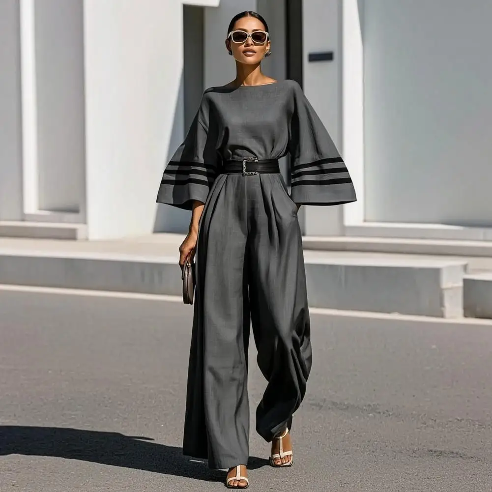 Women's Color Block Jumpsuit, Batwing Long Sleeve Wide Leg Rompers, Casual Boat Neck One Piece Outfits with Pockets
Women's Color Block Jumpsuit, Batwing Long Sleeve Wide Leg Rompers, Casual Boat Neck One Piece Outfits with Pockets
