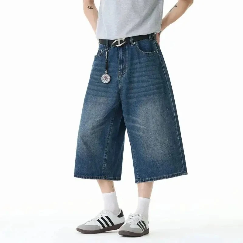Vintage Blue Men's Denim Culottes Shorts Casual Classic Washed Straight Wide Leg Streetwear Calf Length Pants
Vintage Blue Men's Denim Culottes Shorts Casual Classic Washed Straight Wide Leg Streetwear Calf Length Pants