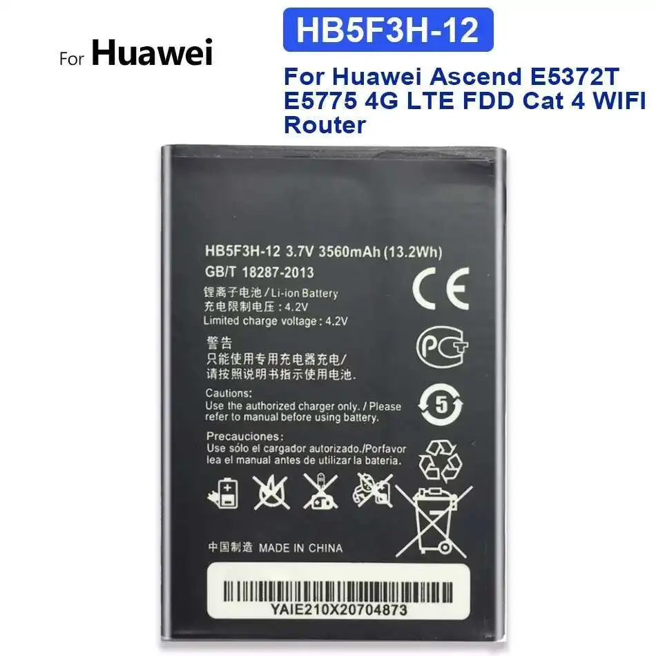 Mobile Phone Battery HB5F3H HB5F3H-12 3560mAh For Huawei Ascend E5372T E5775 4G Lte 4 Wifi Router
Mobile Phone Battery HB5F3H HB5F3H-12 3560mAh For Huawei Ascend E5372T E5775 4G Lte 4 Wifi Router