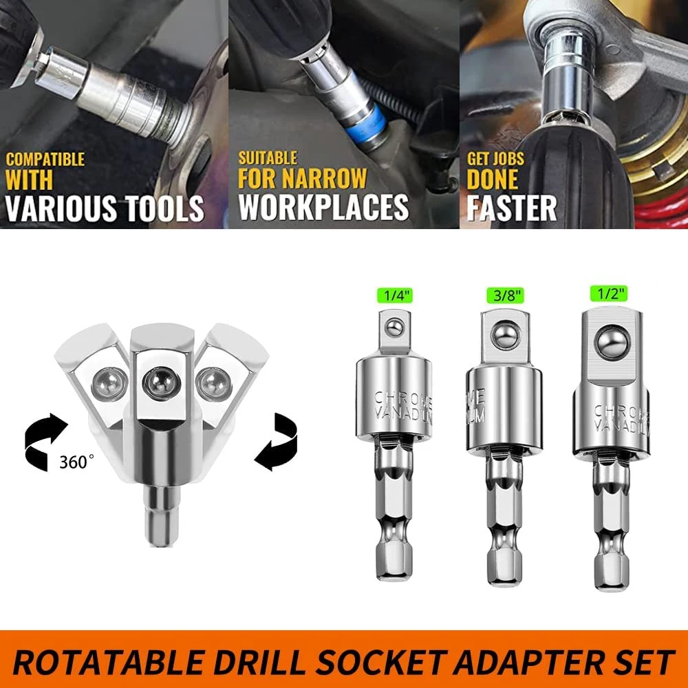 AB34-Flexible Drill Bit Extension Set, Impact Socket Adapter Set, 360 Degree Rotatable Socket Adapter, Quick Change Bits
AB34-Flexible Drill Bit Extension Set, Impact Socket Adapter Set, 360 Degree Rotatable Socket Adapter, Quick Change Bits