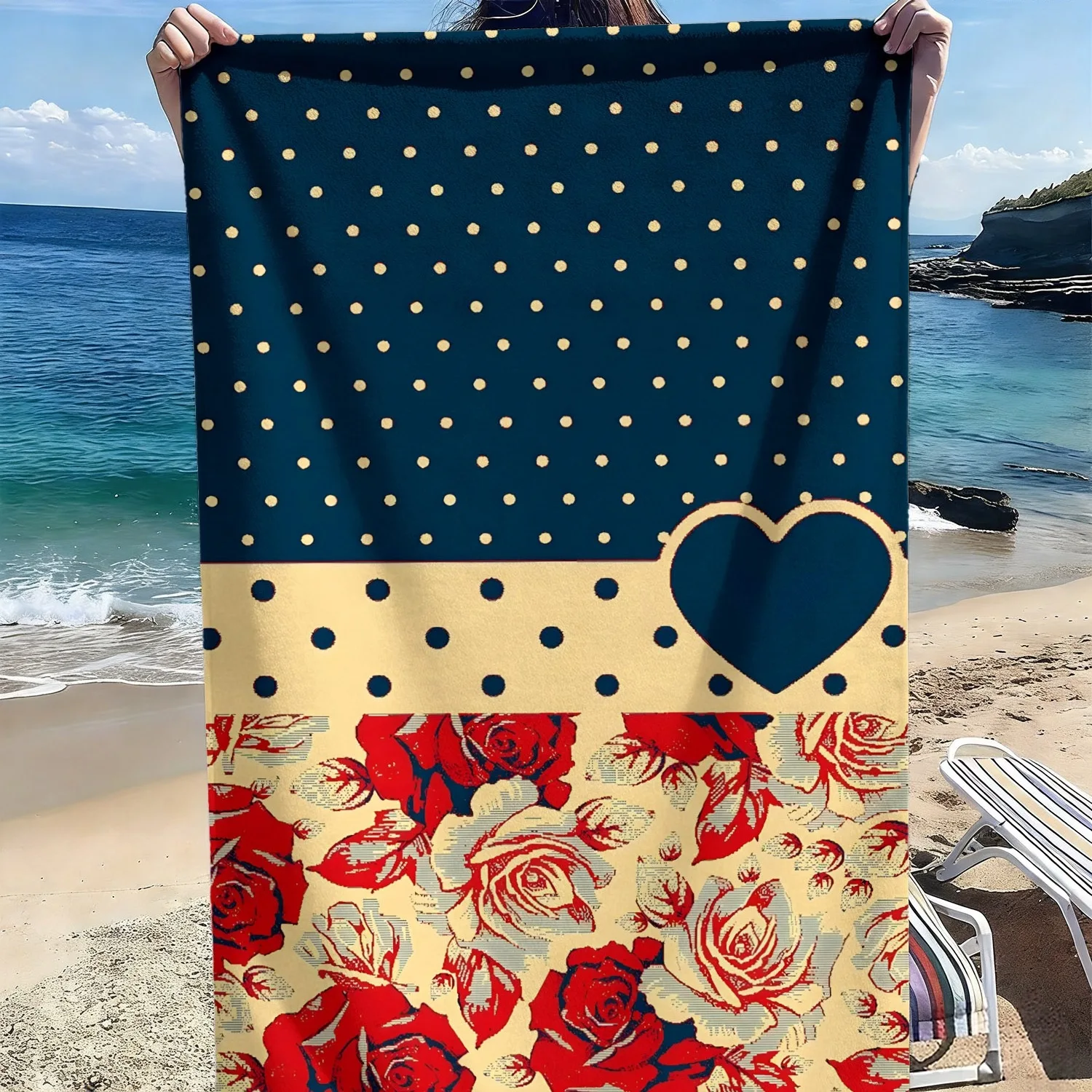 Retro polka dot heart-shaped rose polyester microfiber beach towel is highly absorbent, suitable for swimming and beach outings
Retro polka dot heart-shaped rose polyester microfiber beach towel is highly absorbent, suitable for swimming and beach outings
