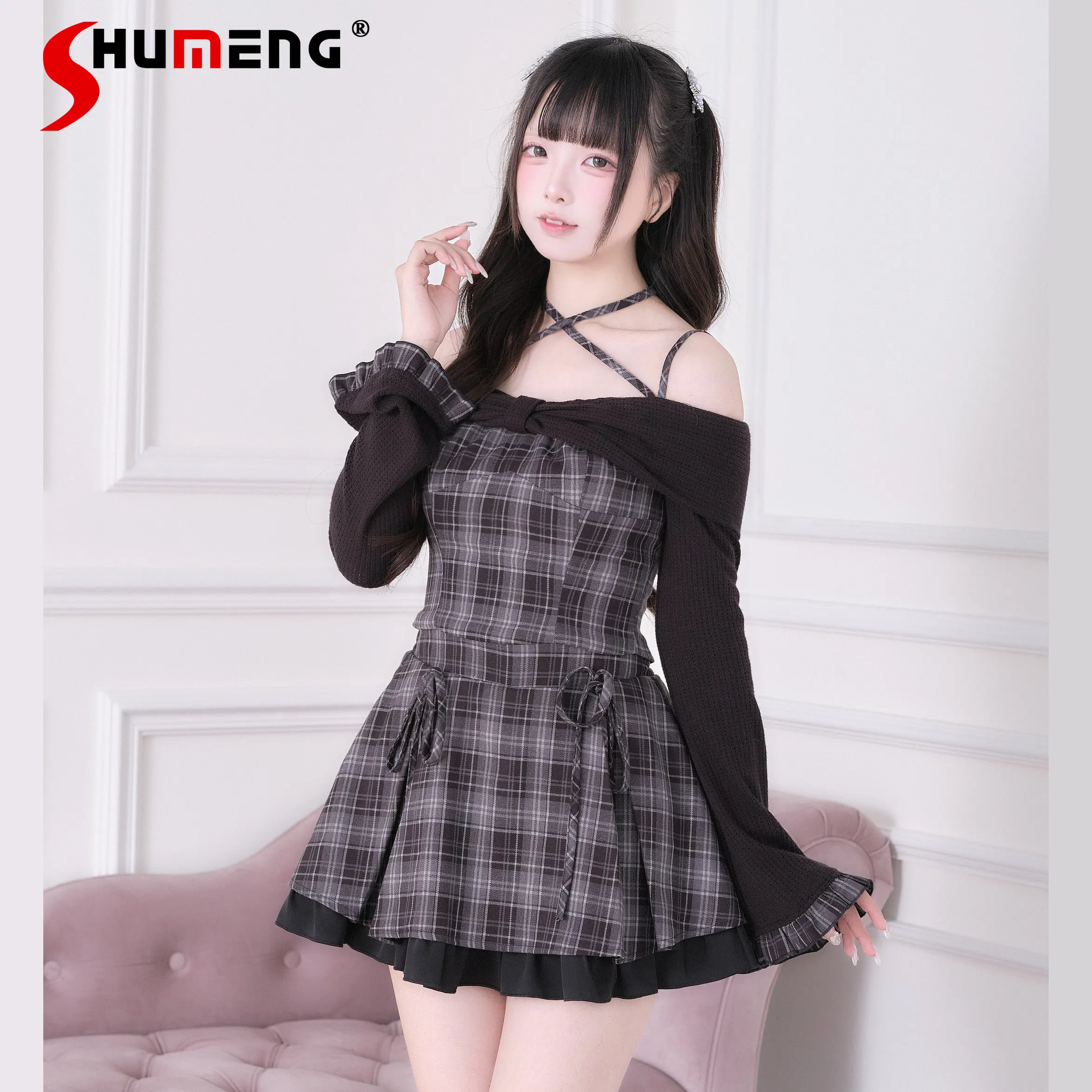 Japanese Subculture Mass-produced Off-shoulder Long Sleeve Crop Tops High Waist Plaid Skirt Two-piece Set for Women Spring 2026
Japanese Subculture Mass-produced Off-shoulder Long Sleeve Crop Tops High Waist Plaid Skirt Two-piece Set for Women Spring 2026