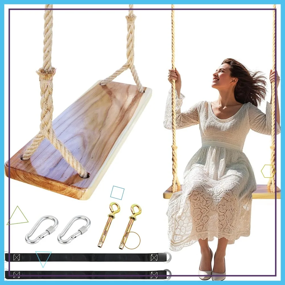 Wooden Swing for Adults Kids, Adjustable Hemp Rope & Tree Straps, 24x8x1.2in, 500LBS Load, Indoor Outdoor Use
Wooden Swing for Adults Kids, Adjustable Hemp Rope & Tree Straps, 24x8x1.2in, 500LBS Load, Indoor Outdoor Use